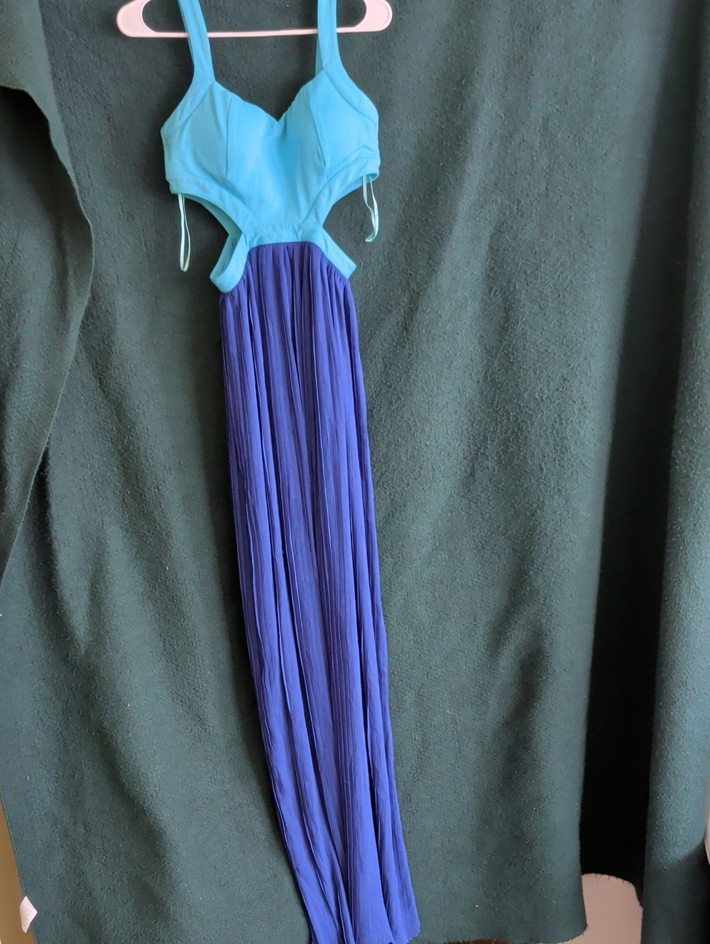 Blue Two-Tone Pleated Maxi Dress